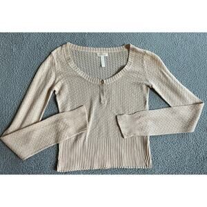 Hollister Sweater Large Crop Scoop Neck Pullover Pink Cream Y2K Coquette Ballet